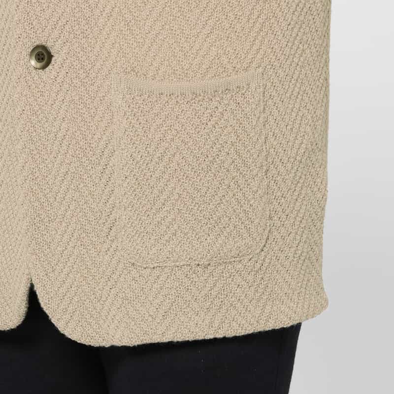 BARNEYS NEW YORK ヘリンボーン柄メリノウールノーカラーニットジャケット BEIGE