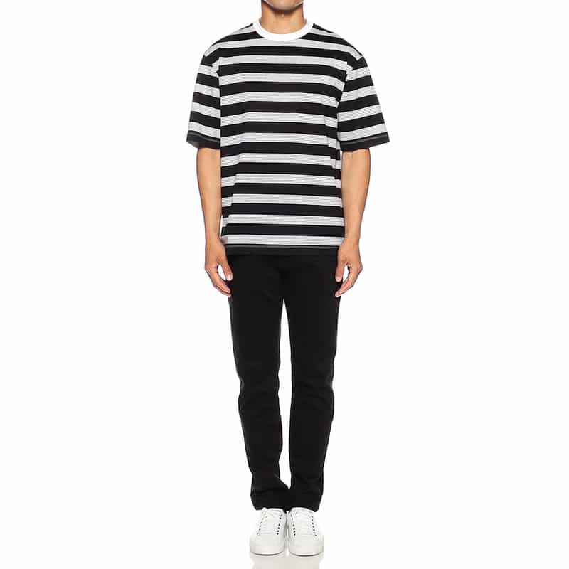 BARNEYS NEW YORK オーバーサイズボーダーTシャツ BLACK