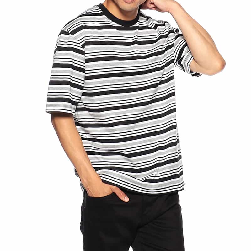 BARNEYS NEW YORK オーバーサイズボーダーTシャツ GRAY
