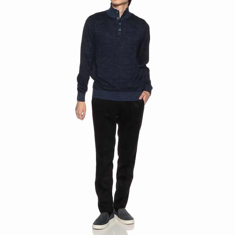 BARNEYS NEW YORK ジャカード千鳥柄ボタンニットプルオーバー NAVY