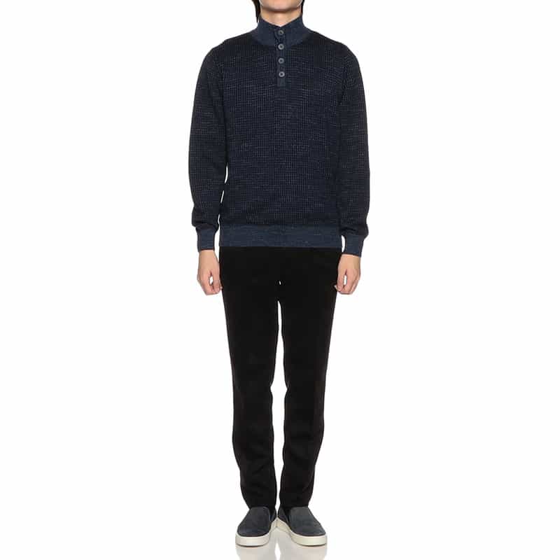 BARNEYS NEW YORK ジャカード千鳥柄ボタンニットプルオーバー NAVY
