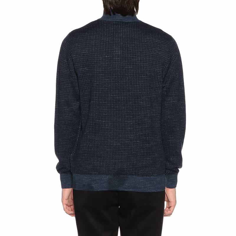 BARNEYS NEW YORK ジャカード千鳥柄ボタンニットプルオーバー NAVY