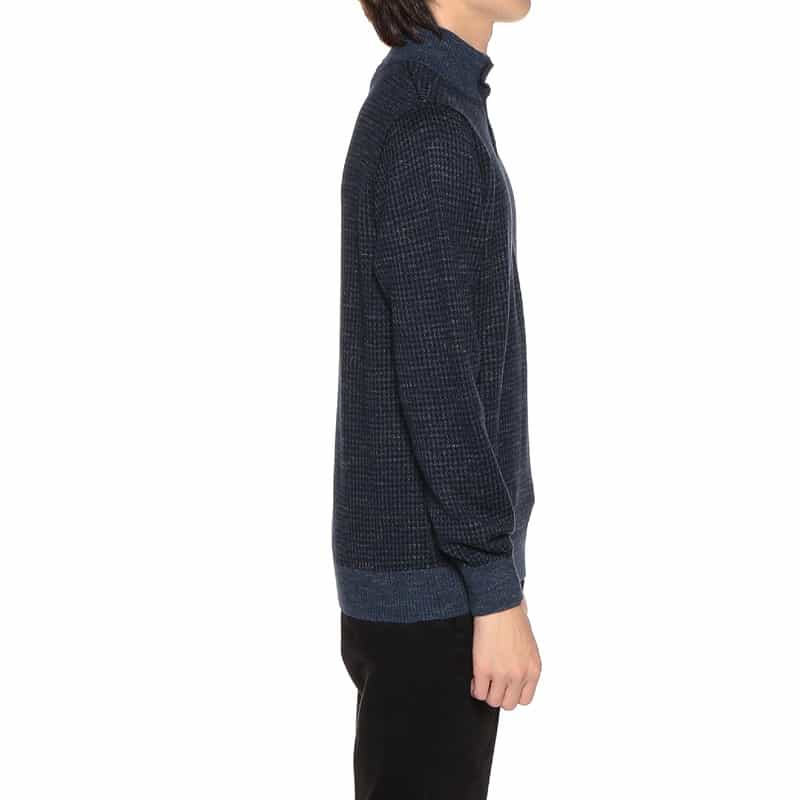 BARNEYS NEW YORK ジャカード千鳥柄ボタンニットプルオーバー NAVY