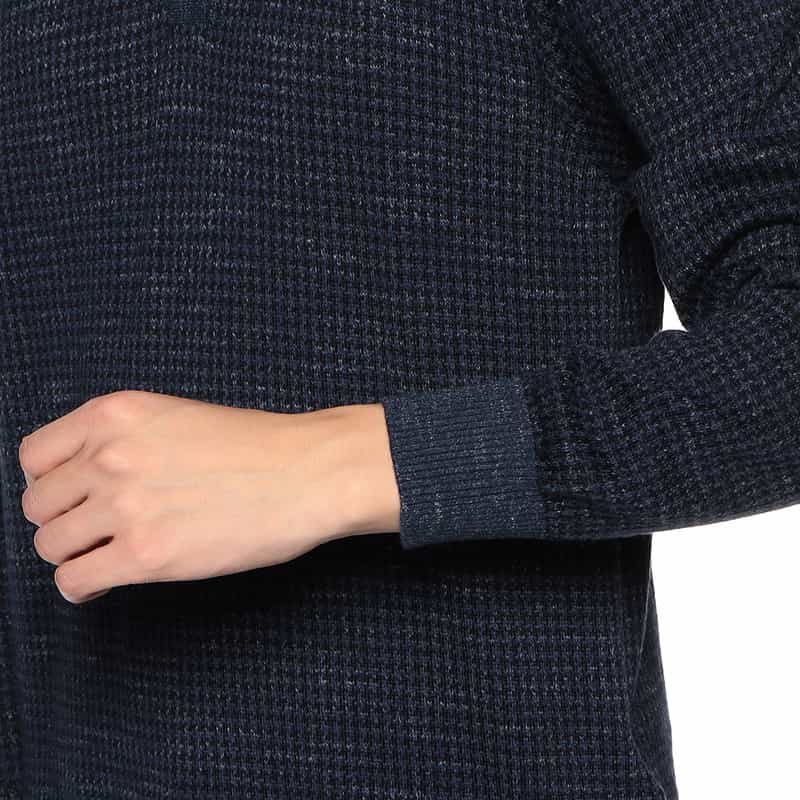 BARNEYS NEW YORK ジャカード千鳥柄ボタンニットプルオーバー NAVY