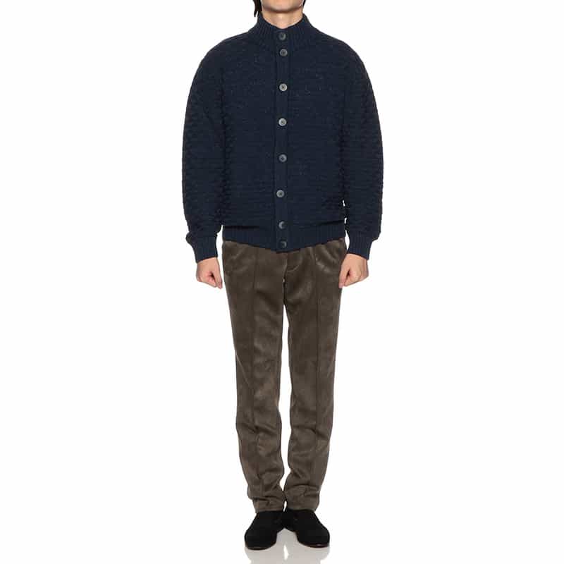 BARNEYS NEW YORK ジャカードスタンカラーニットカーディガン NAVY
