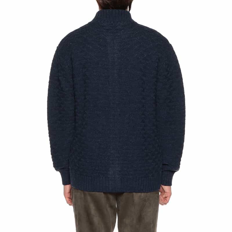 BARNEYS NEW YORK ジャカードスタンカラーニットカーディガン NAVY