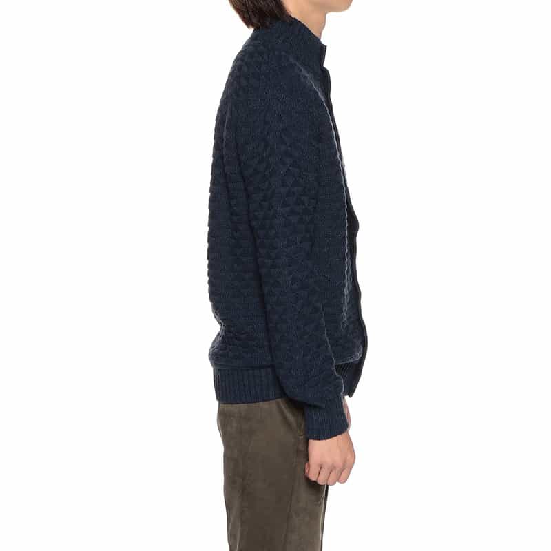 BARNEYS NEW YORK ジャカードスタンカラーニットカーディガン NAVY