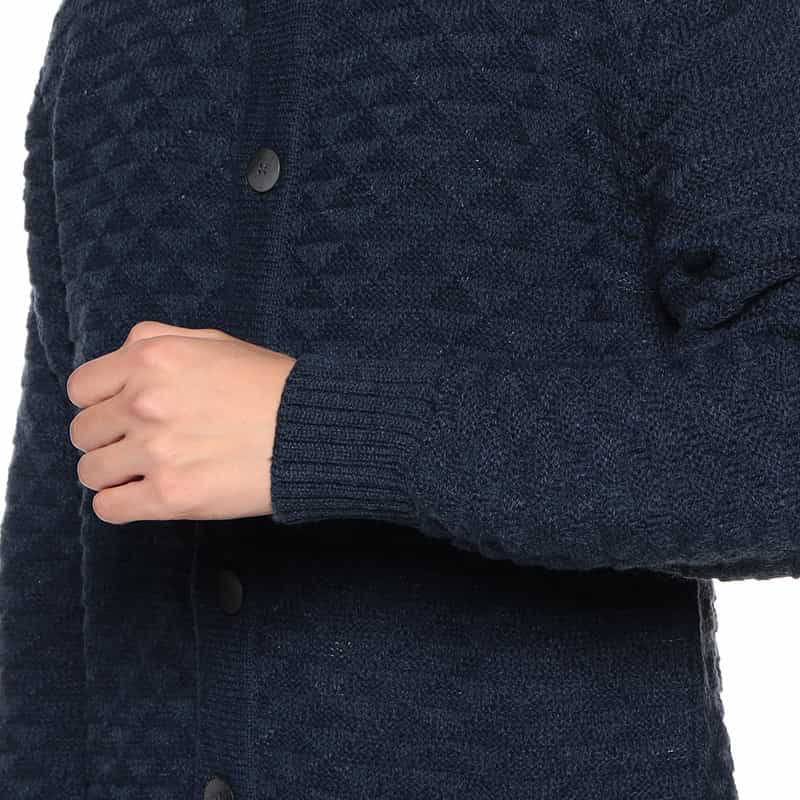 BARNEYS NEW YORK ジャカードスタンカラーニットカーディガン NAVY