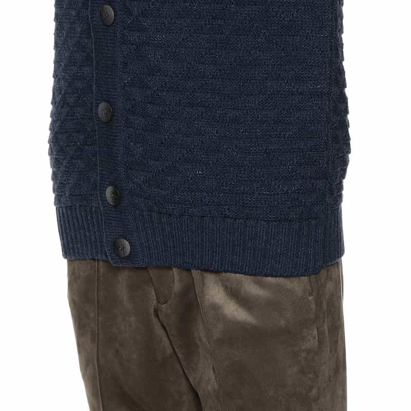 BARNEYS NEW YORK ジャカードスタンカラーニットカーディガン NAVY