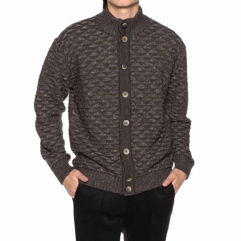 BARNEYS NEW YORK ジャカードスタンカラーニットカーディガン GRAY