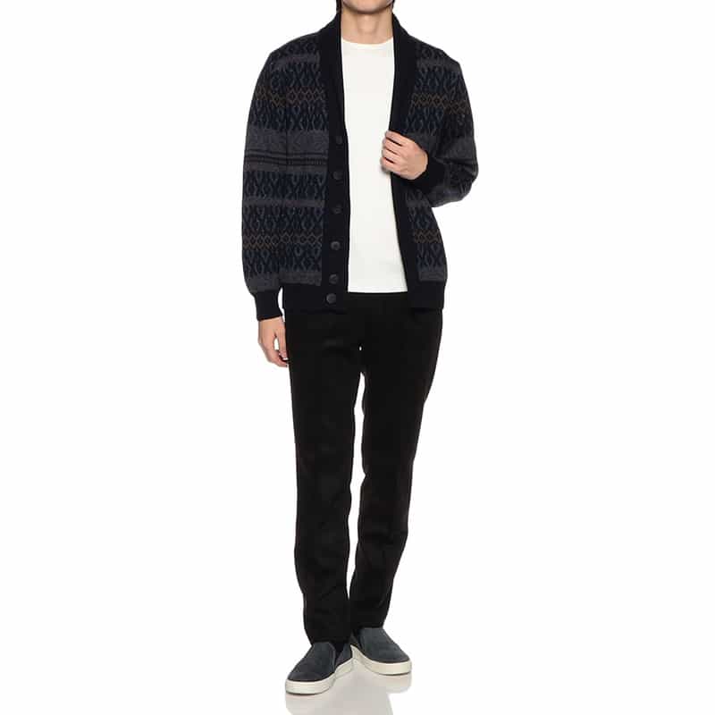 BARNEYS NEW YORK フェアアイル柄ショールカラーカーディガン NAVY