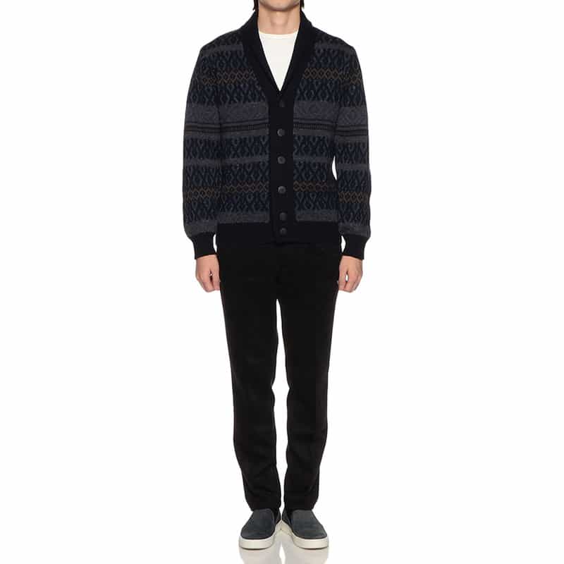BARNEYS NEW YORK フェアアイル柄ショールカラーカーディガン NAVY