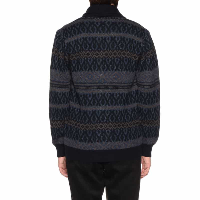 BARNEYS NEW YORK フェアアイル柄ショールカラーカーディガン NAVY