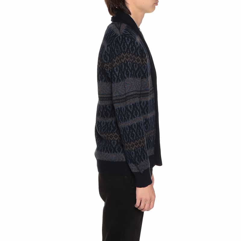 BARNEYS NEW YORK フェアアイル柄ショールカラーカーディガン NAVY