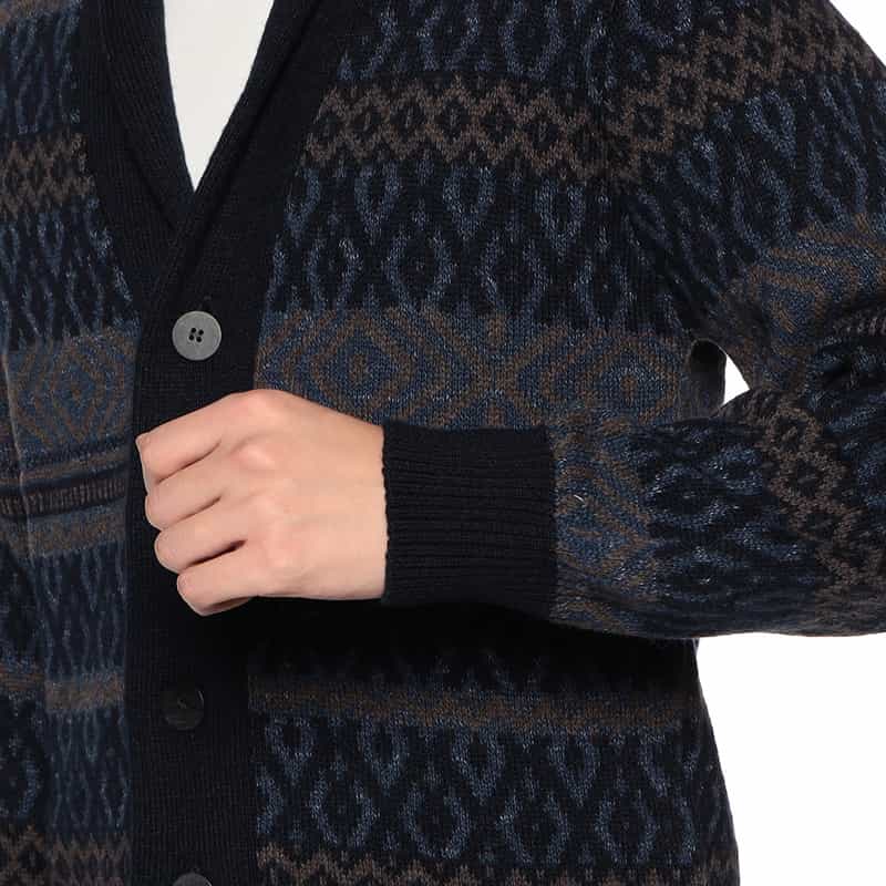 BARNEYS NEW YORK フェアアイル柄ショールカラーカーディガン NAVY