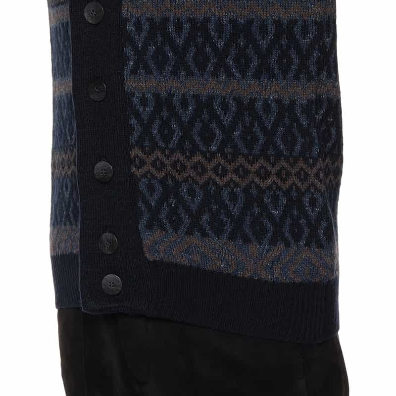 BARNEYS NEW YORK フェアアイル柄ショールカラーカーディガン NAVY