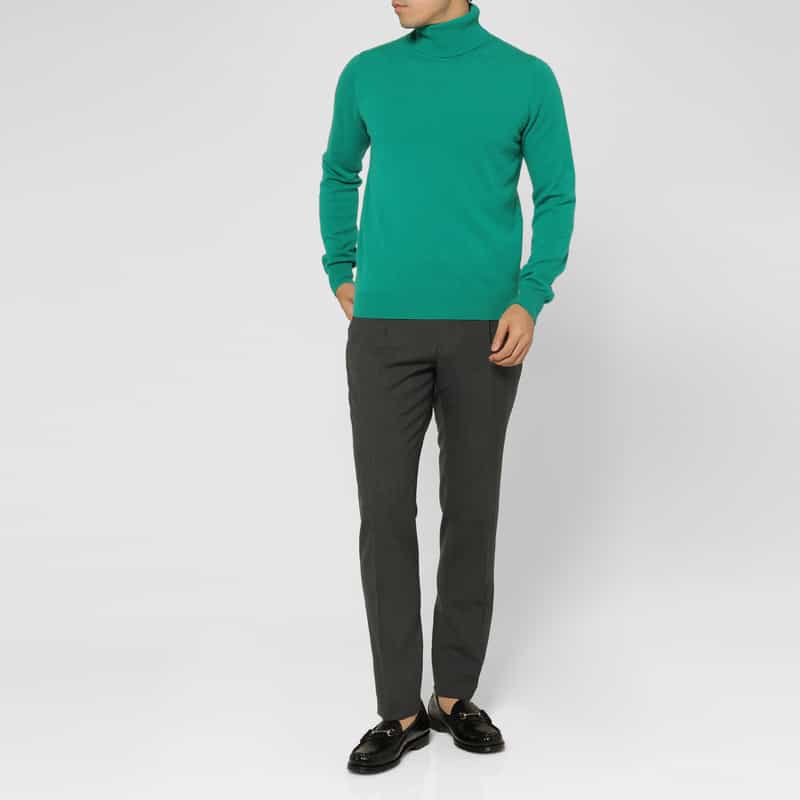 BARNEYS NEW YORK カシミヤ100％タートルネックニットプルオーバー GREEN