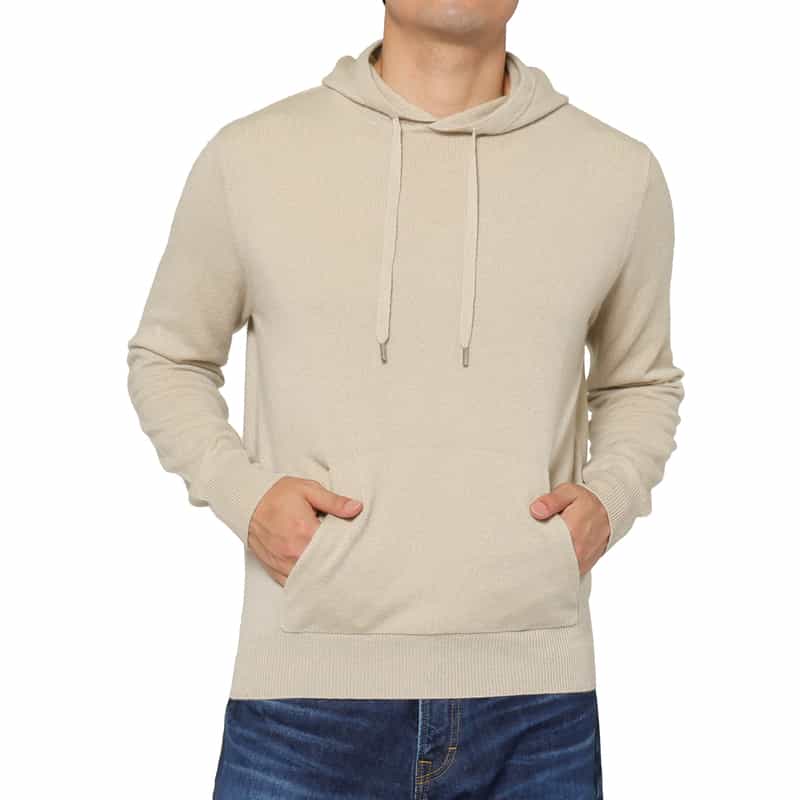 BARNEYS NEW YORK カシミヤ100％フーデッドニットプルオーバー BEIGE