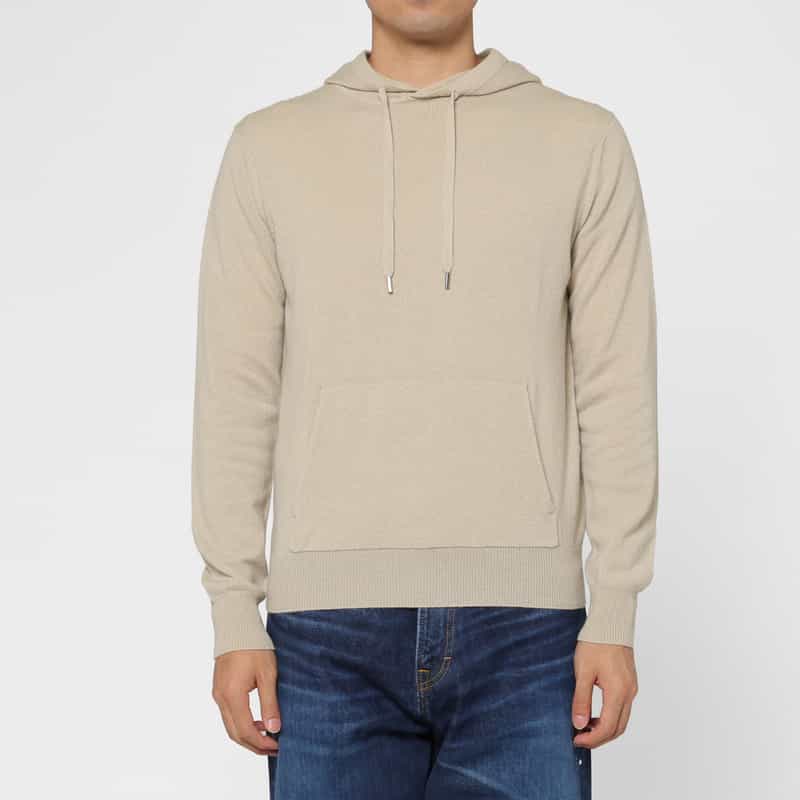 BARNEYS NEW YORK カシミヤ100％フーデッドニットプルオーバー BEIGE