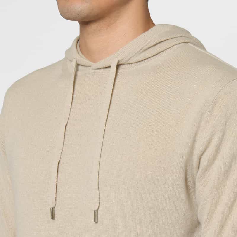 BARNEYS NEW YORK カシミヤ100％フーデッドニットプルオーバー BEIGE