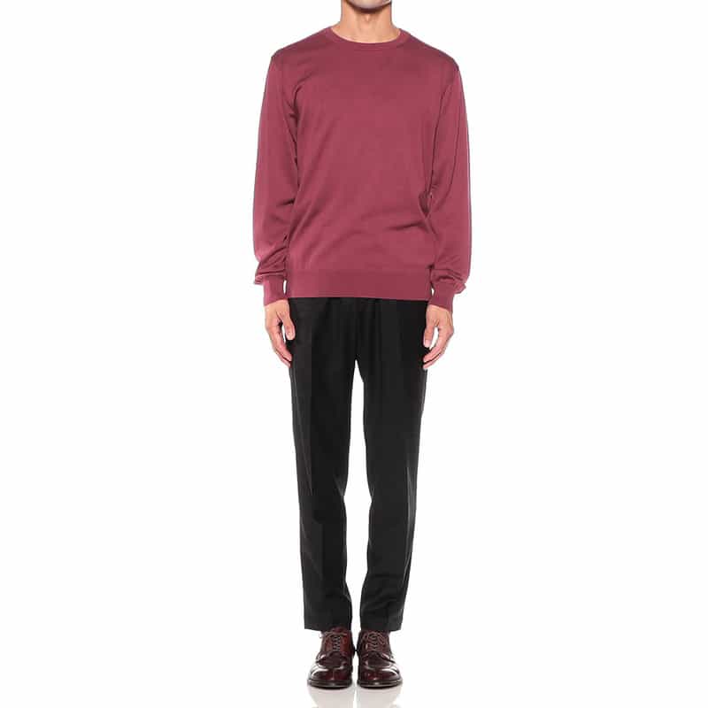 BARNEYS NEW YORK 海島綿クルーネックニットプルオーバー WINE