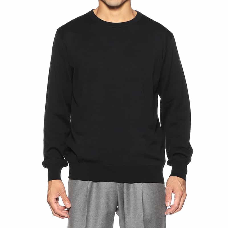 BARNEYS NEW YORK 海島綿クルーネックニットプルオーバー BLACK