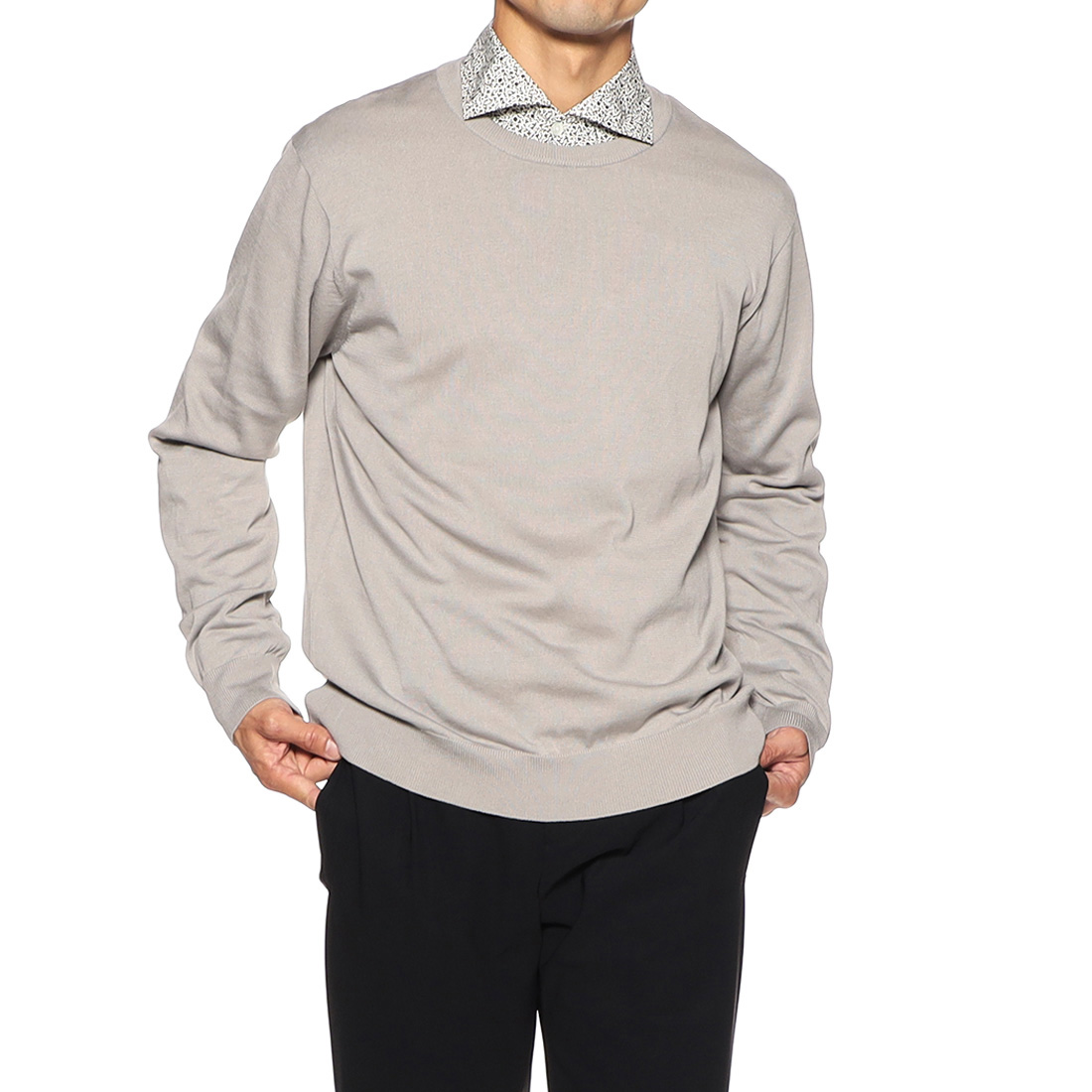 海島綿クルーネックニットプルオーバー