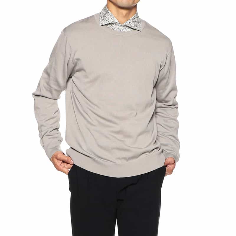 BARNEYS NEW YORK 海島綿クルーネックニットプルオーバー LIGHT GRAY