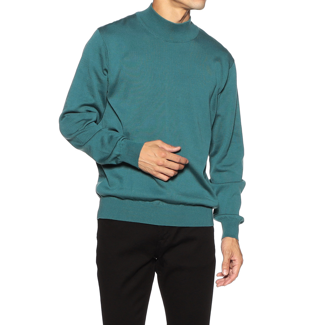 海島綿モックネックニットプルオーバー