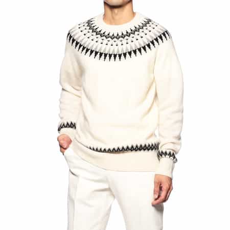 ノルディック柄カシミヤクルーネックニットプルオーバー