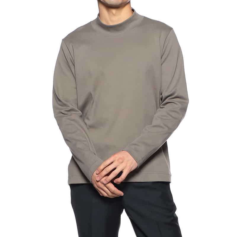 BARNEYS NEW YORK モックネックロングスリーブTシャツ KHAKI