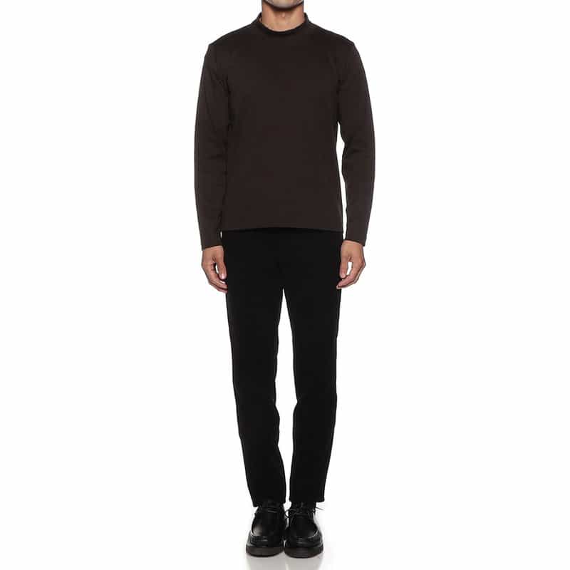 BARNEYS NEW YORK モックネックロングスリーブTシャツ BROWN