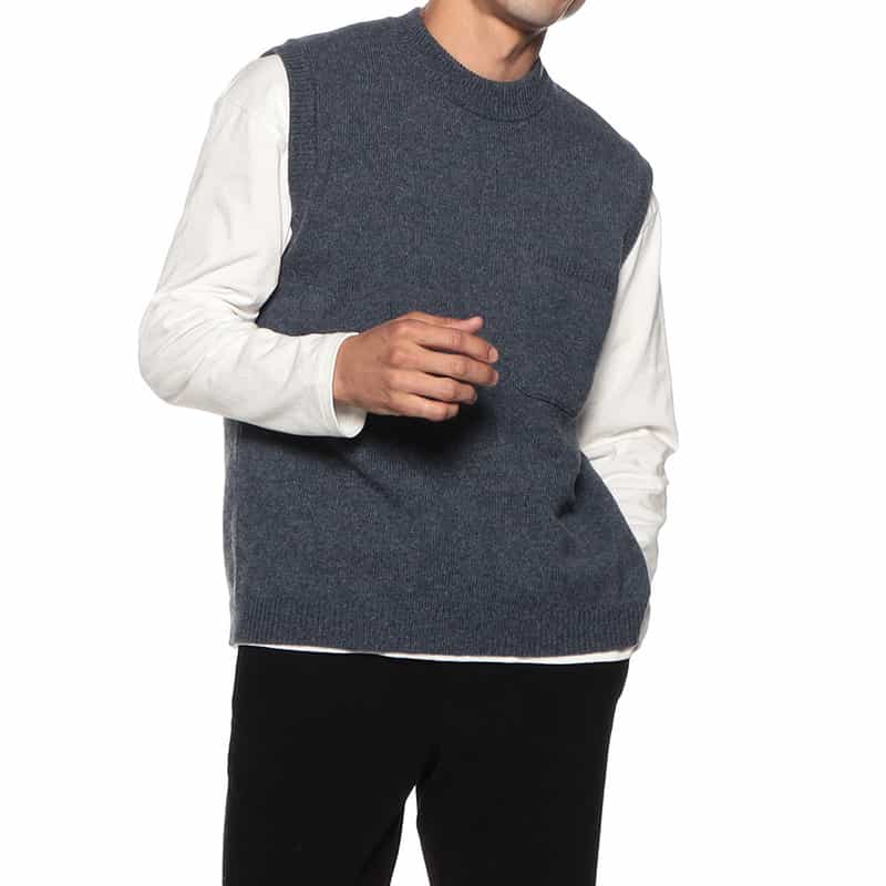 BARNEYS NEW YORK ウールナイロンニットベスト BLUE GRAY