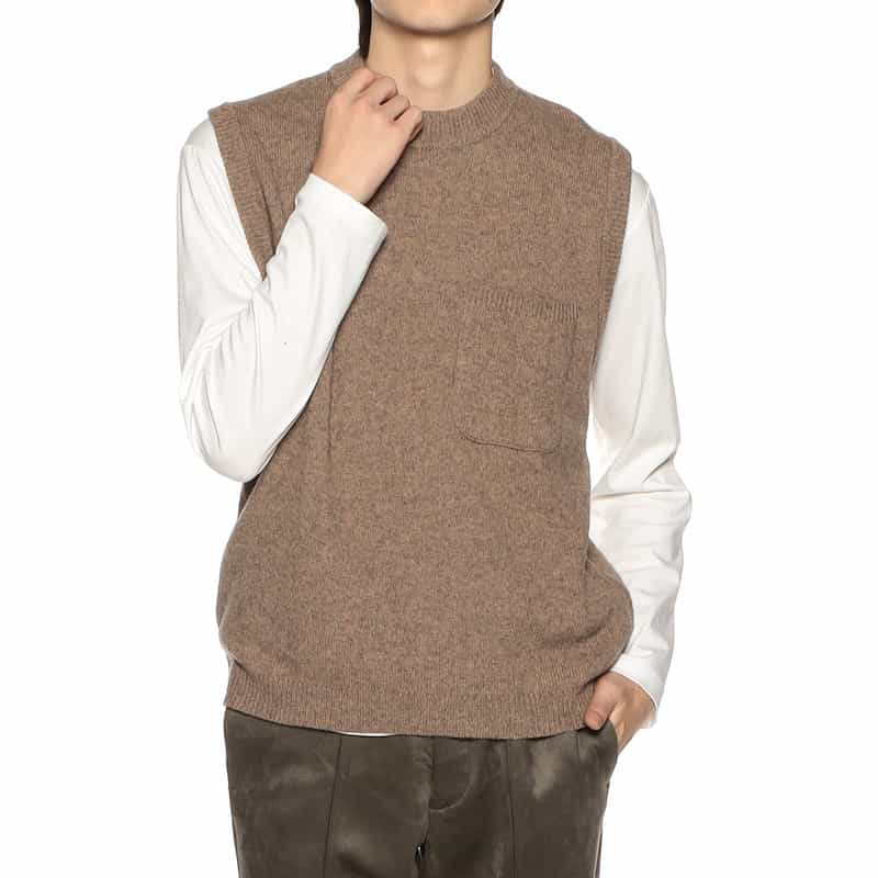 BARNEYS NEW YORK ウールナイロンニットベスト BROWN