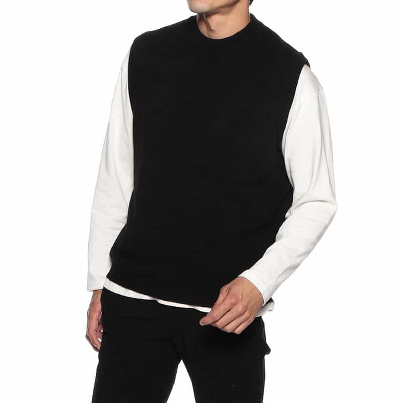 BARNEYS NEW YORK ウールナイロンニットベスト BLACK