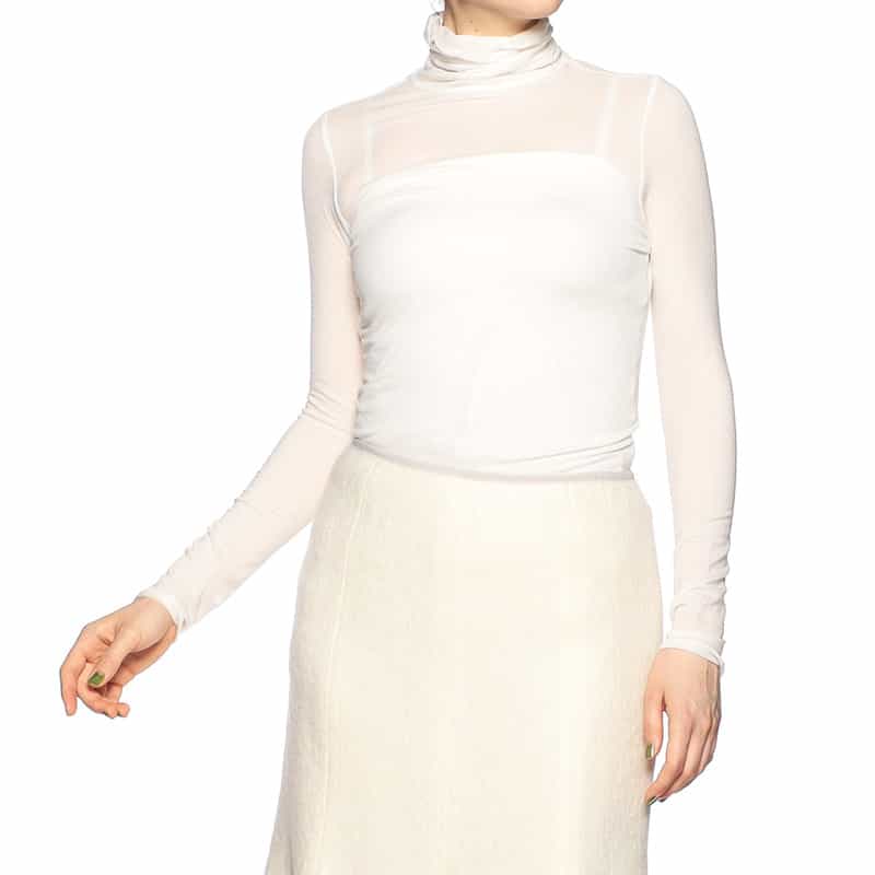 BARNEYS NEW YORK ウォッシャブルタートルネックシアーニットプルオーバー WHITE