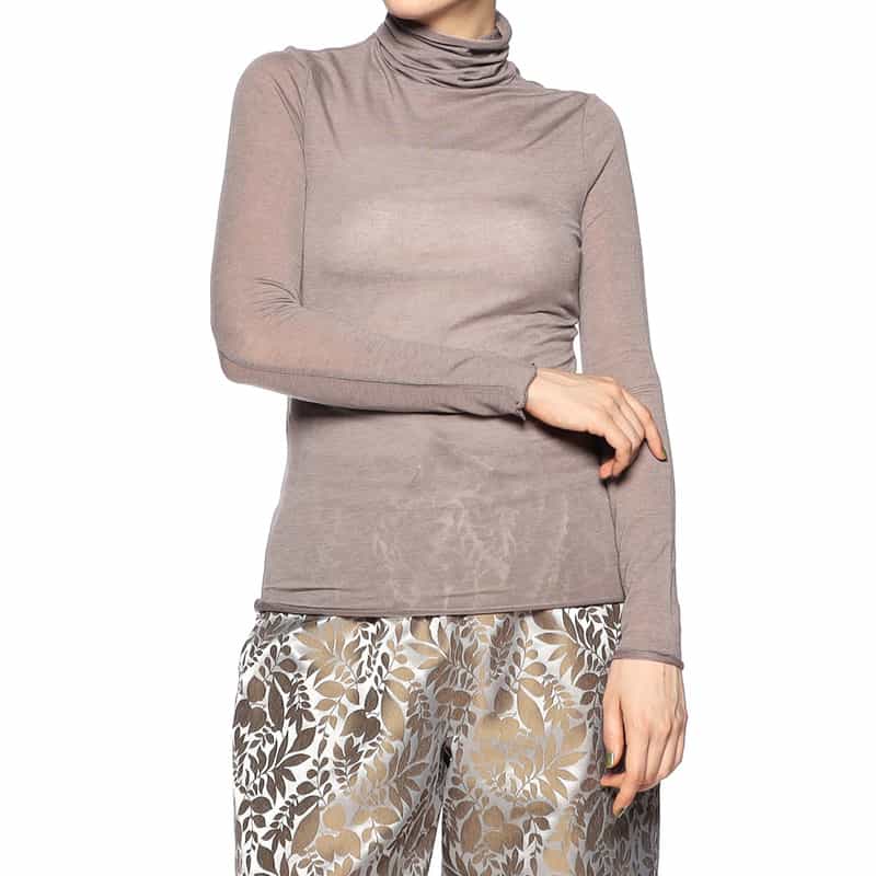 BARNEYS NEW YORK ウォッシャブルタートルネックシアーニットプルオーバー LIGHT BROWN