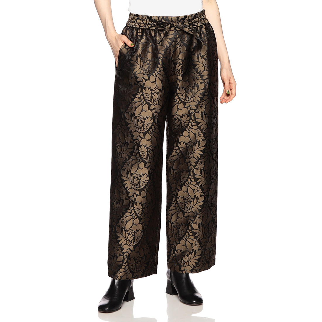 ジャカードドローストリングワイドパンツ