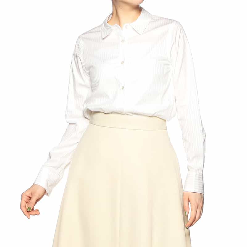 BARNEYS NEW YORK ウォッシャブルドビーストライプ柄シャツ WHITE