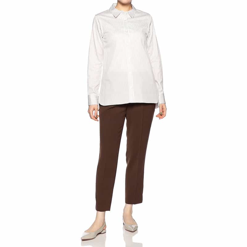 BARNEYS NEW YORK ウォッシャブルドビーストライプ柄シャツ BEIGE