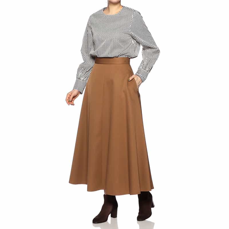 BARNEYS NEW YORK ウォッシャブル ドビーストライプ柄ブラウス BROWN