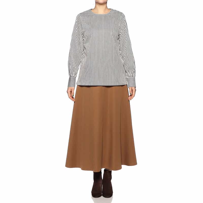 BARNEYS NEW YORK ウォッシャブル ドビーストライプ柄ブラウス BROWN