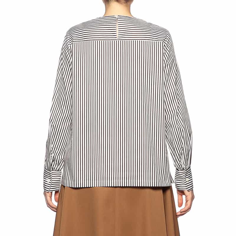 BARNEYS NEW YORK ウォッシャブル ドビーストライプ柄ブラウス BROWN