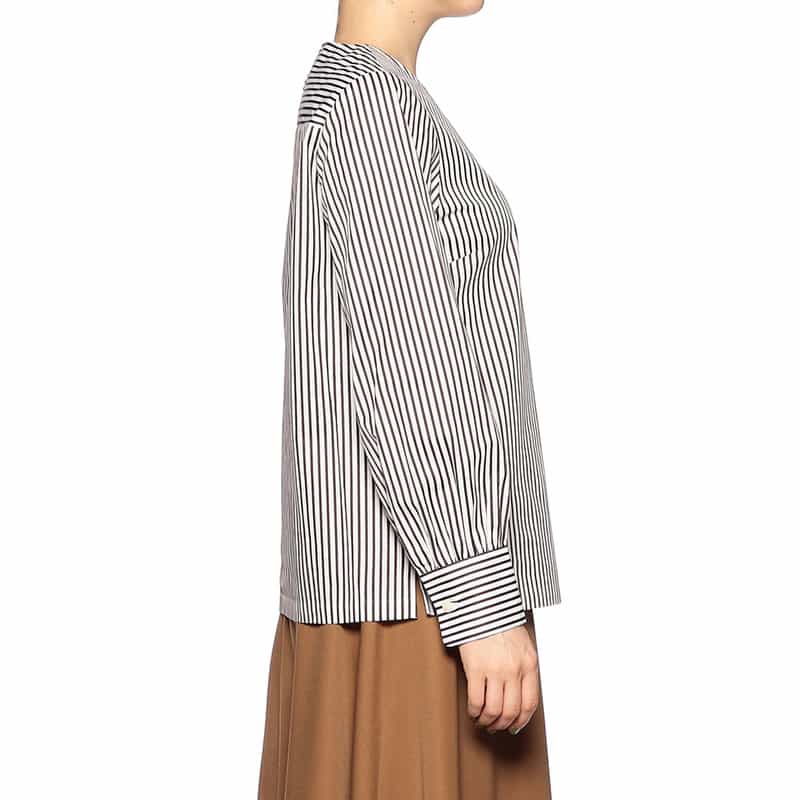 BARNEYS NEW YORK ウォッシャブル ドビーストライプ柄ブラウス BROWN