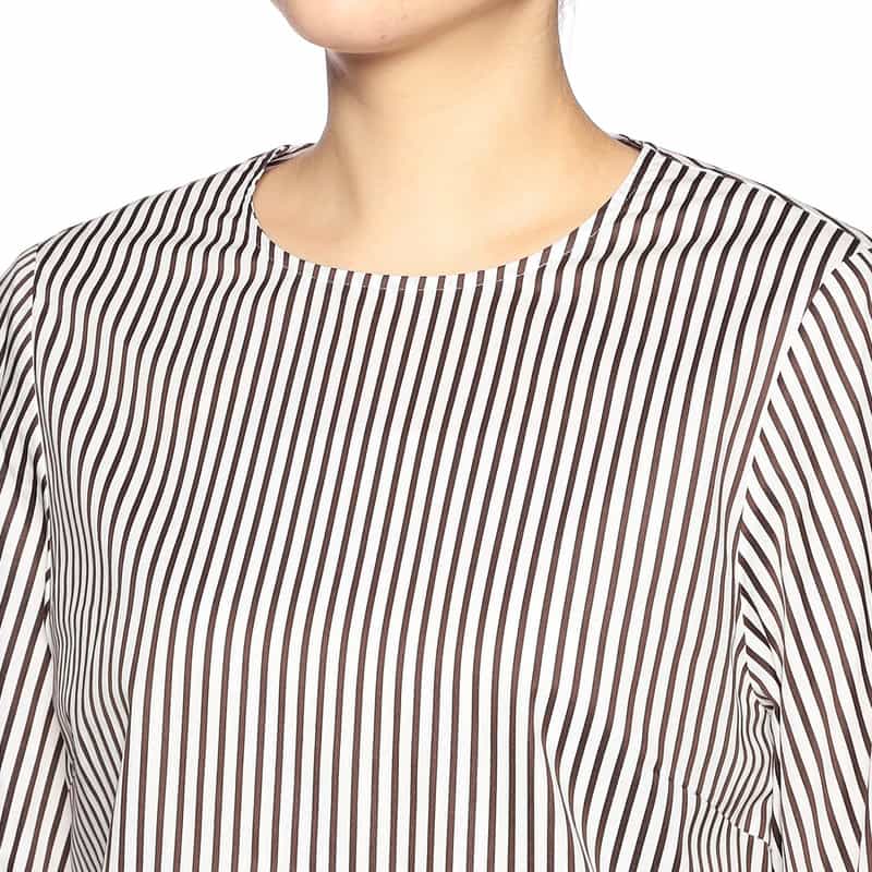 BARNEYS NEW YORK ウォッシャブル ドビーストライプ柄ブラウス BROWN