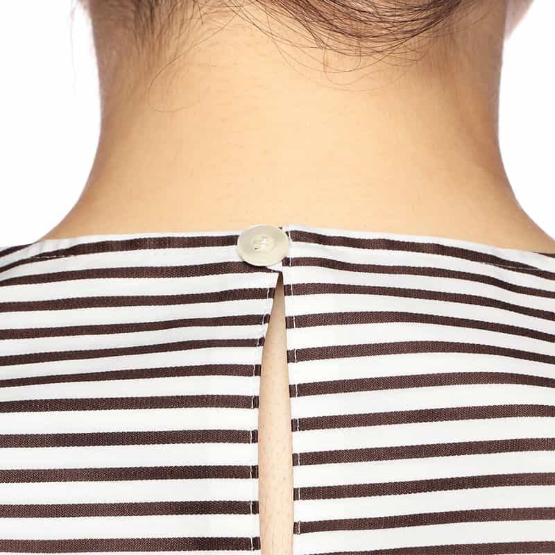 BARNEYS NEW YORK ウォッシャブル ドビーストライプ柄ブラウス BROWN