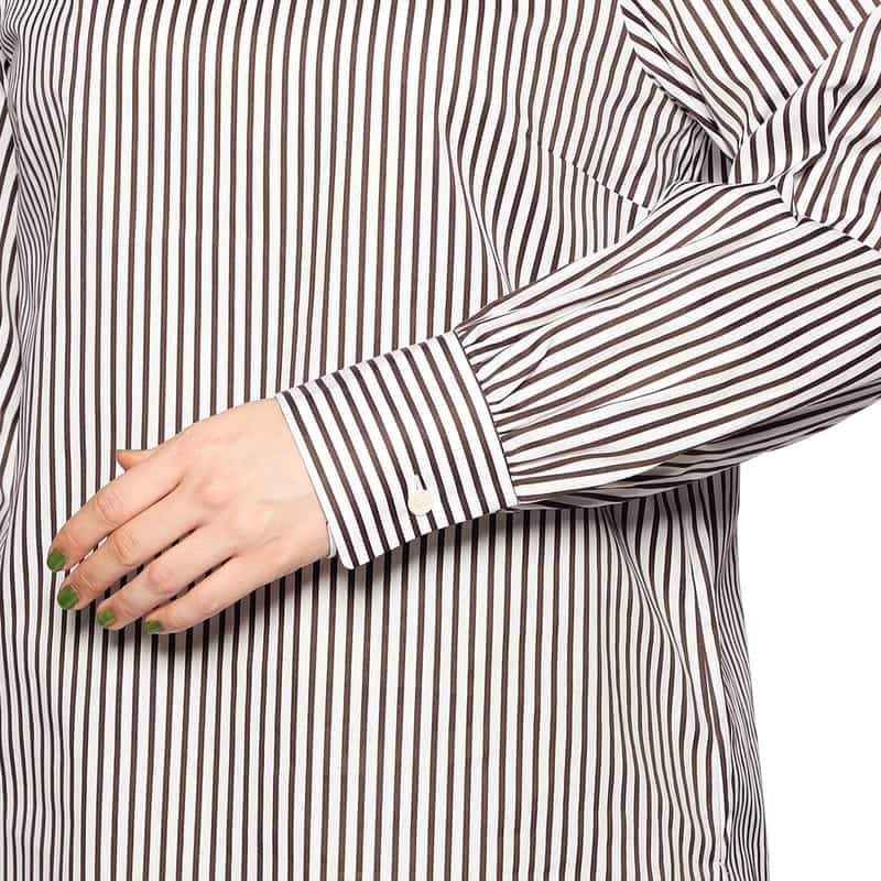 BARNEYS NEW YORK ウォッシャブル ドビーストライプ柄ブラウス BROWN