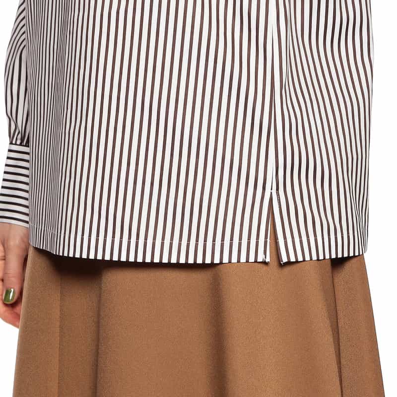 BARNEYS NEW YORK ウォッシャブル ドビーストライプ柄ブラウス BROWN