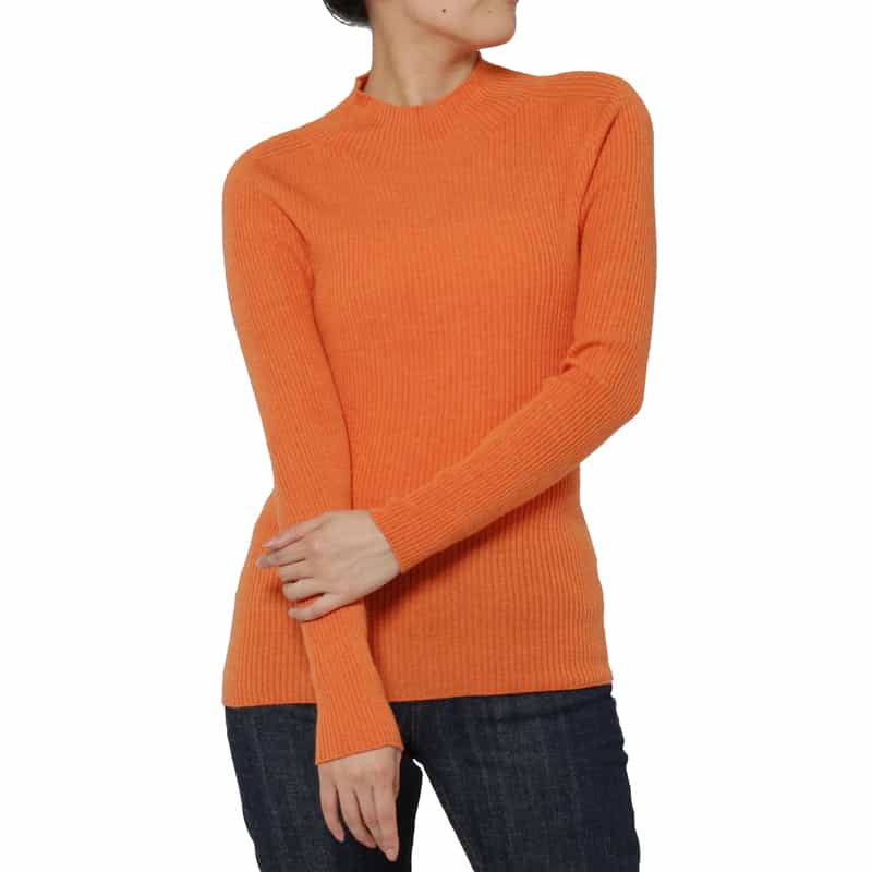 BARNEYS NEW YORK ウール素材 モックネック リブニットプルオーバー ORANGE
