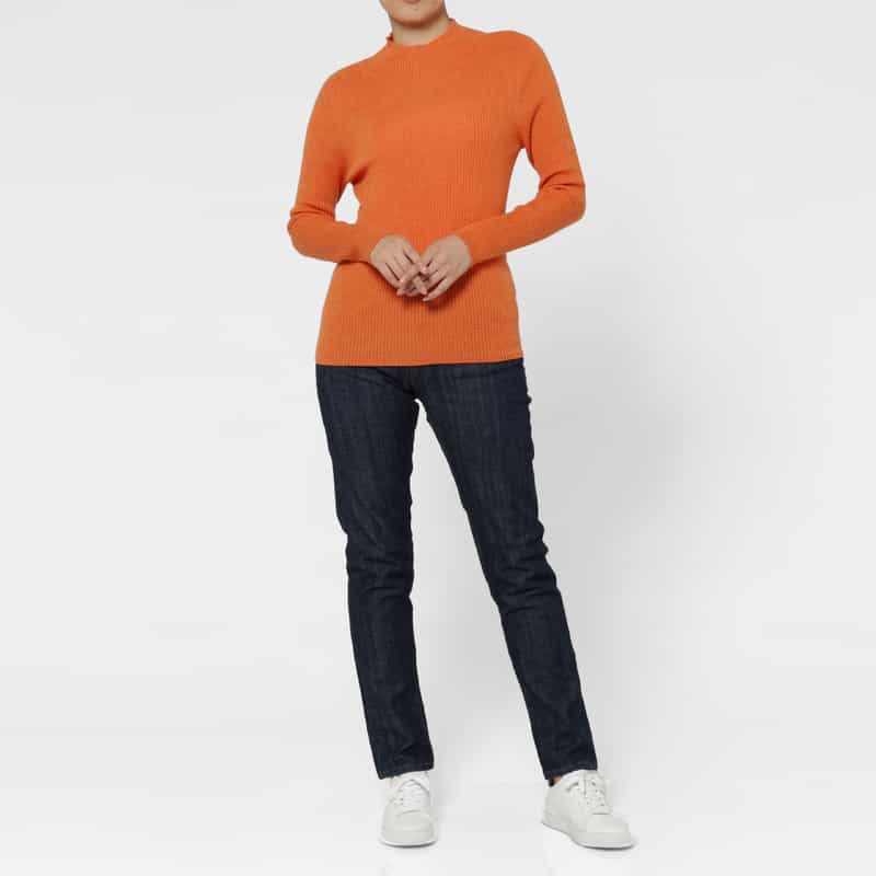 BARNEYS NEW YORK ウール素材 モックネック リブニットプルオーバー ORANGE
